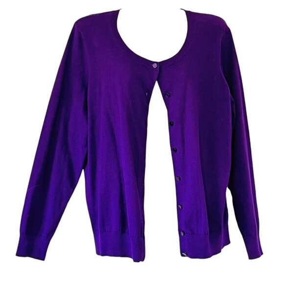 Talbots Pima Cotton Purple Cardigan Round Neck Long Sleeve Dragon Fly  Size LP - Picture 1 of 7